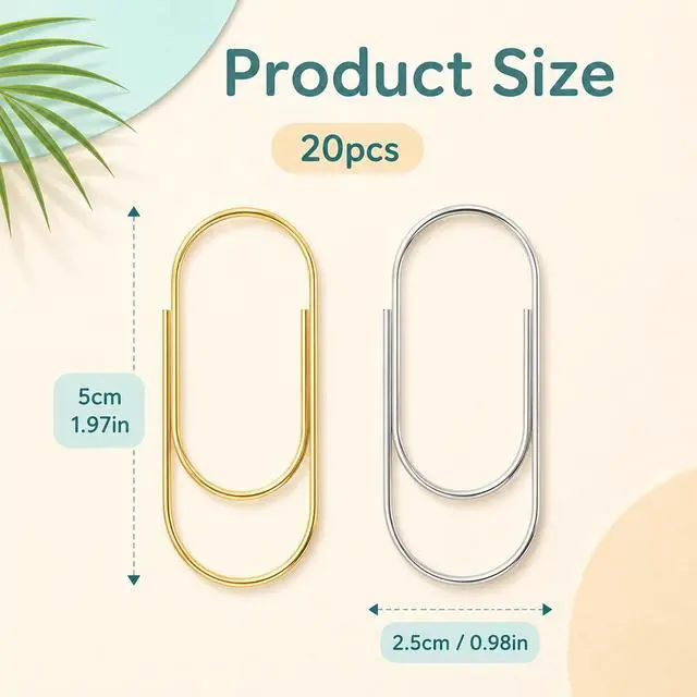 Alt view image 2 of 7 - 20 PCS Jumbo Big Paper Clips, 1.9 Inch Stainless Steel Oversized Wide Planner Clip Non Skid Decorative Paper Clips for Home Office School Document Book Planner Lovers Supplies, Gold & Silver