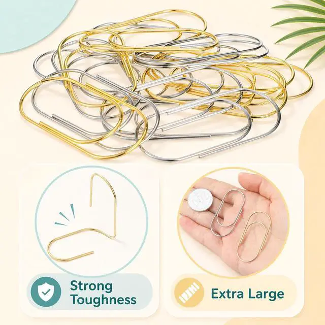 Alt view image 3 of 7 - 20 PCS Jumbo Big Paper Clips, 1.9 Inch Stainless Steel Oversized Wide Planner Clip Non Skid Decorative Paper Clips for Home Office School Document Book Planner Lovers Supplies, Gold & Silver