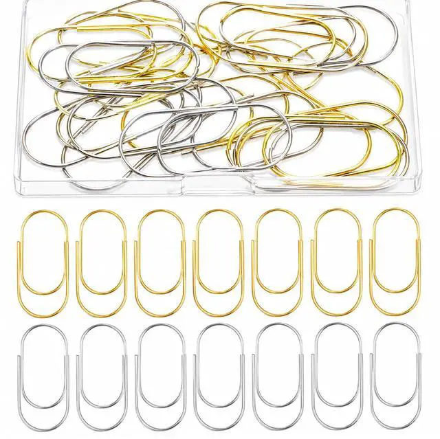 Main image of 20 PCS Jumbo Big Paper Clips, 1.9 Inch Stainless Steel Oversized Wide Planner Clip Non Skid Decorative Paper Clips for Home Office School Document Book Planner Lovers Supplies, Gold & Silver
