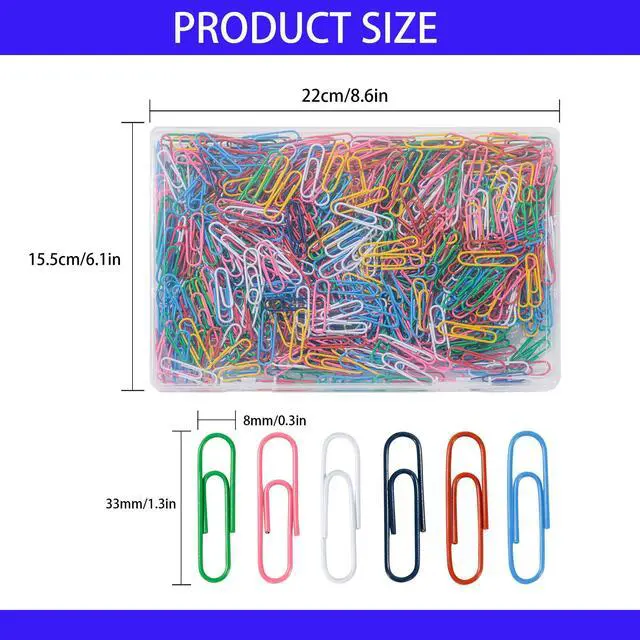 Alt view image 2 of 7 - Paper Clips, 600Pcs Medium Paperclips for Office School & Personal Use, Daily DIY, 1-2/7" Colored Heavy Duty Ideal for Bookmark