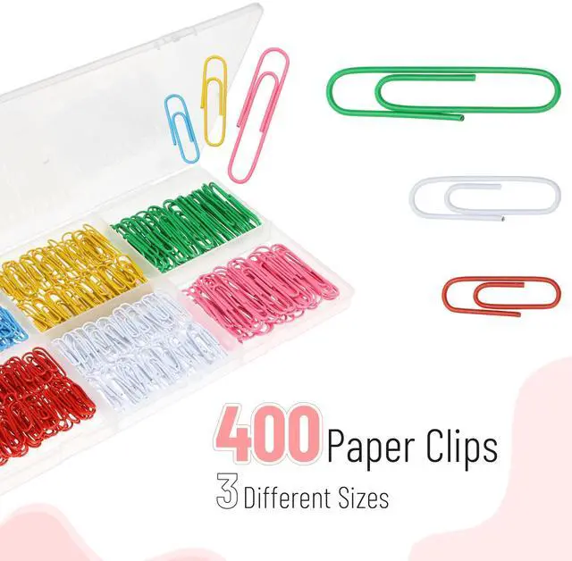 Alt view image 2 of 7 - Paper Clips, 400 pcs, Assorted Sizes (1", 1.3", 2") | Cute Colorful Paper Clips with Storage Box, Large and Small for Bookmark, Office, School, DIY, Business Card Holders