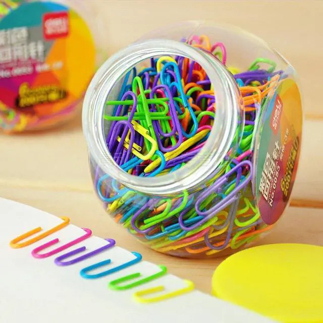 Main image of Colored Small Paper Clips Vinyl Coated, 200 Pack 28mm Assorted Color Mini Paperclips Holder Colorful for School, Office