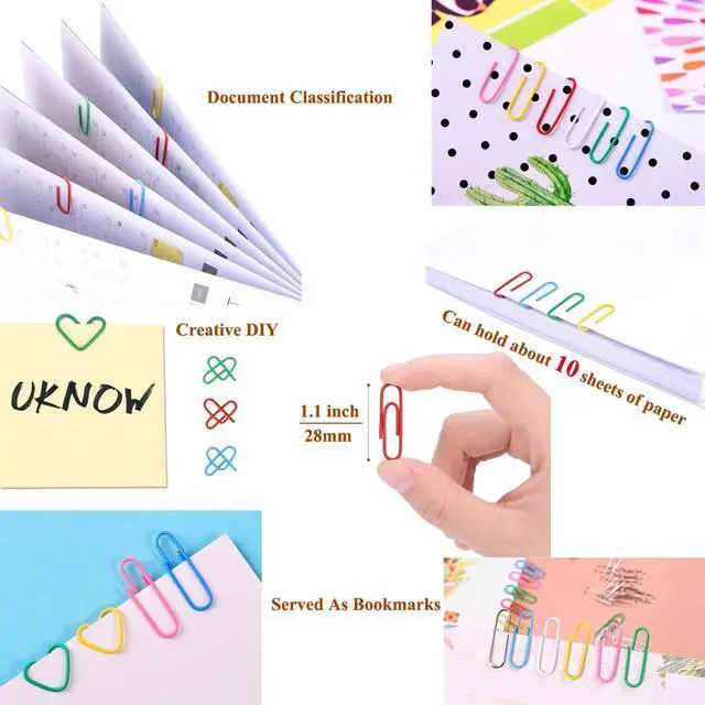 Alt view image 3 of 7 - Colored Small Paper Clips Vinyl Coated, 200 Pack 28mm Assorted Color Mini Paperclips Holder Colorful for School, Office