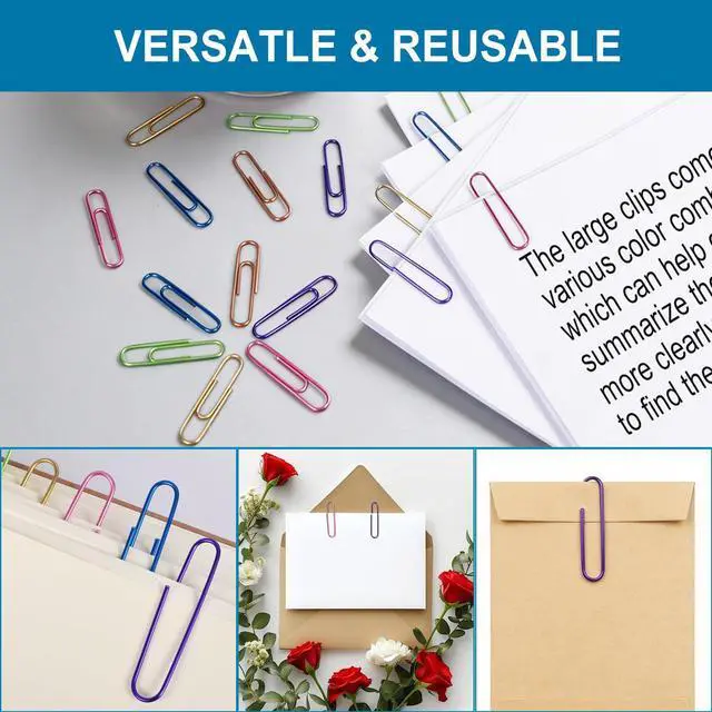Alt view image 3 of 7 - Large Paper Clips, Jumbo Paper Clips, 240 Pcs Colored Paperclips 2 inch for Office Supplies