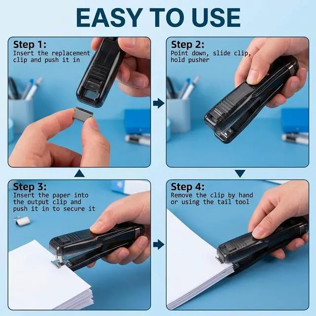 Alt view image 3 of 7 - 2 Pcs Portable Binder Clip Stapler - Includes 100 Reusable Clips, Stapleless Stapler for Binding Homework and Organizing Documents, Compact Paper Clamp Dispenser for Office and School Use