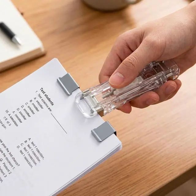Alt view image 4 of 7 - 2 Pcs Portable Binder Clip Stapler - Includes 100 Reusable Clips, Stapleless Stapler for Binding Homework and Organizing Documents, Compact Paper Clamp Dispenser for Office and School Use