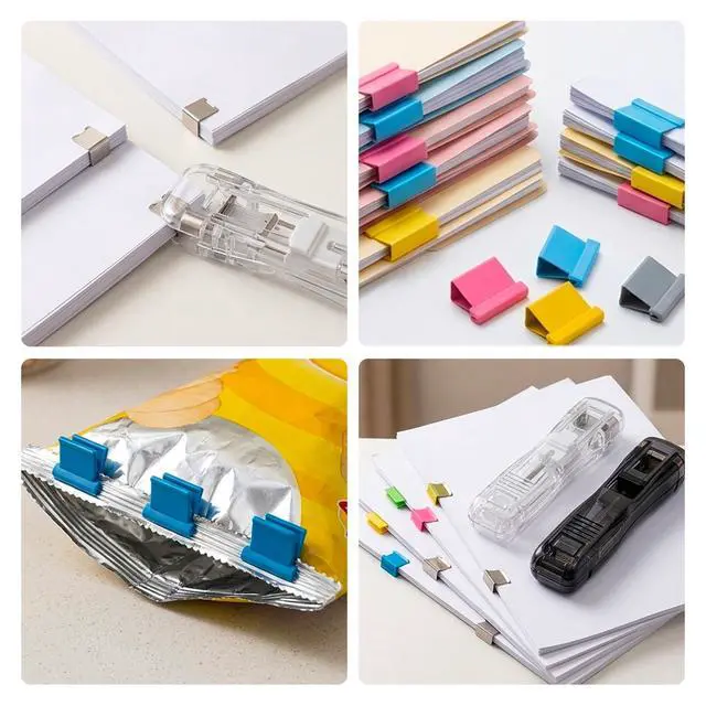Alt view image 7 of 7 - 2 Pcs Portable Binder Clip Stapler - Includes 100 Reusable Clips, Stapleless Stapler for Binding Homework and Organizing Documents, Compact Paper Clamp Dispenser for Office and School Use