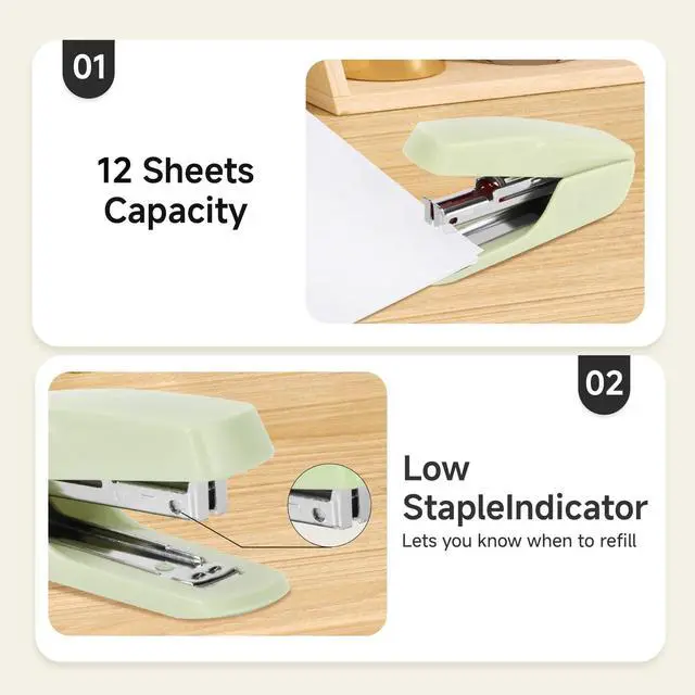 Alt view image 4 of 7 - Mini Stapler with Staple Remover, Uses No.10 Staples, Portable Desk Stapler for Office, School, Home, Compact Handheld Stapler (Green)