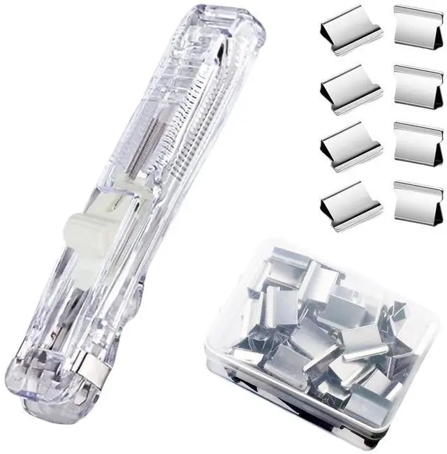 Main image of Mini Push Stapler, Paper Clamp Clip Dispenser with 50 Pcs Stainless Steel Reusable Staples 40 Sheet Capacity, Portable Clip Stapler for Office Desk Accessories Home School Supplies