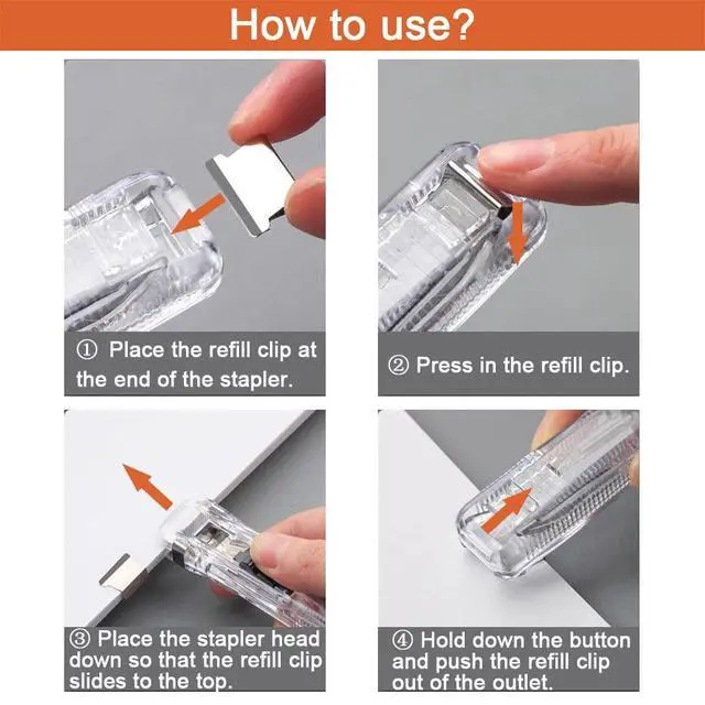Alt view image 3 of 6 - Mini Push Stapler, Paper Clamp Clip Dispenser with 50 Pcs Stainless Steel Reusable Staples 40 Sheet Capacity, Portable Clip Stapler for Office Desk Accessories Home School Supplies