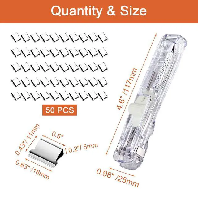 Alt view image 2 of 6 - Mini Push Stapler, Paper Clamp Clip Dispenser with 50 Pcs Stainless Steel Reusable Staples 40 Sheet Capacity, Portable Clip Stapler for Office Desk Accessories Home School Supplies