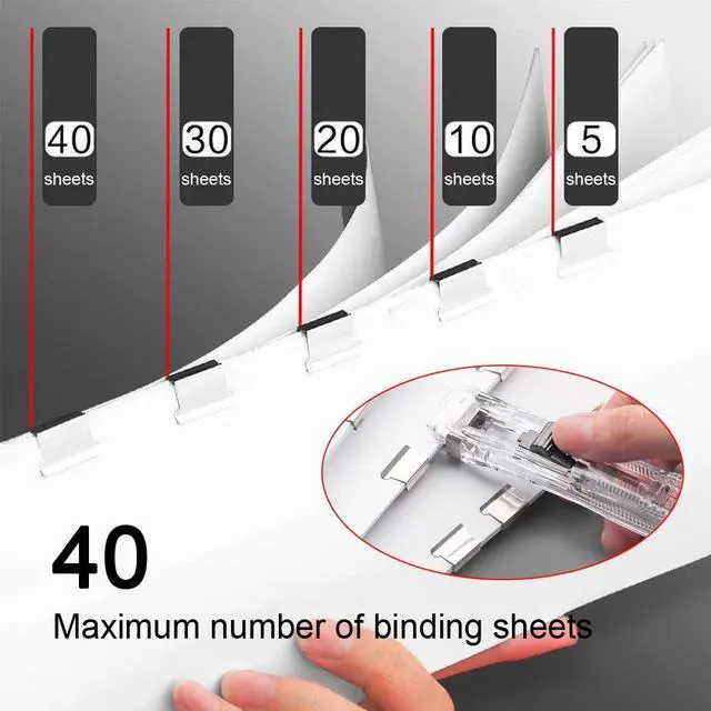 Alt view image 4 of 6 - Mini Push Stapler, Paper Clamp Clip Dispenser with 50 Pcs Stainless Steel Reusable Staples 40 Sheet Capacity, Portable Clip Stapler for Office Desk Accessories Home School Supplies