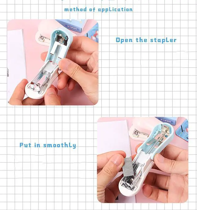 Alt view image 3 of 5 - 2 Pack Blue and Pink Desktop Stapler of 10 Sheets Capacity with 1000 Pcs No.10 Staples for Office and Good Gifts (Blue)