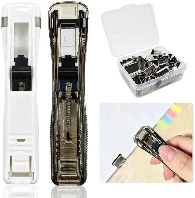 Main image of Staple Free Clip Binder Set, Portable Handheld Binder Stapler 2 Pack | Handheld Paper Clamp Clip Dispenser with 50 Reusable Binder Clip, Mini Push Stapler Paper Clamps for School,Home,Office