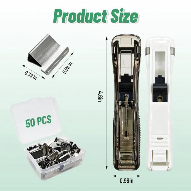 Alt view image 2 of 7 - Staple Free Clip Binder Set, Portable Handheld Binder Stapler 2 Pack | Handheld Paper Clamp Clip Dispenser with 50 Reusable Binder Clip, Mini Push Stapler Paper Clamps for School,Home,Office
