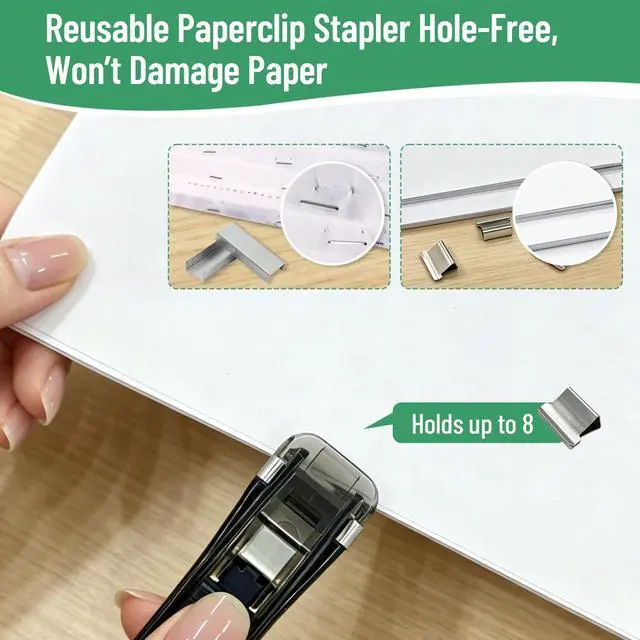 Alt view image 4 of 7 - Staple Free Clip Binder Set, Portable Handheld Binder Stapler 2 Pack | Handheld Paper Clamp Clip Dispenser with 50 Reusable Binder Clip, Mini Push Stapler Paper Clamps for School,Home,Office