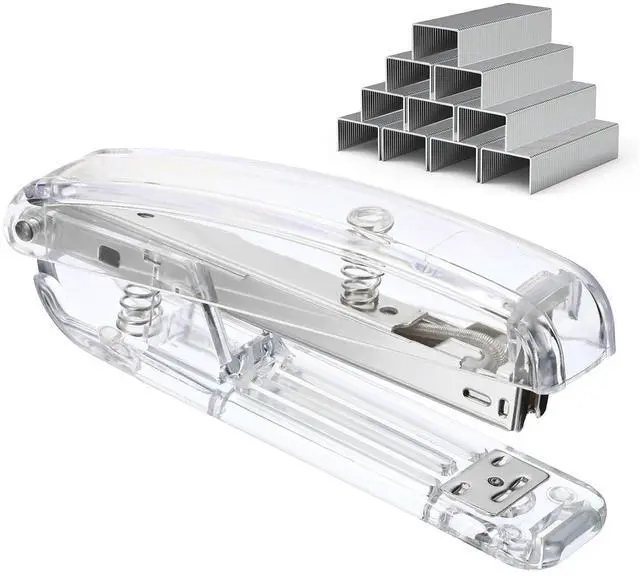 Main image of Aesthetic Clear Acrylic Office Desk Stapler w/ 1000 Staples, Silver | Standard 1/4" Staples Included, 25-Sheet Capacity, Colored Metal Accent, Modern Transparent Body, Home Desktop Supplies Decor