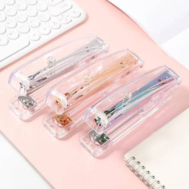 Alt view image 3 of 4 - Aesthetic Clear Acrylic Office Desk Stapler w/ 1000 Staples, Silver | Standard 1/4" Staples Included, 25-Sheet Capacity, Colored Metal Accent, Modern Transparent Body, Home Desktop Supplies Decor