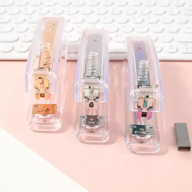 Alt view image 4 of 4 - Aesthetic Clear Acrylic Office Desk Stapler w/ 1000 Staples, Silver | Standard 1/4" Staples Included, 25-Sheet Capacity, Colored Metal Accent, Modern Transparent Body, Home Desktop Supplies Decor