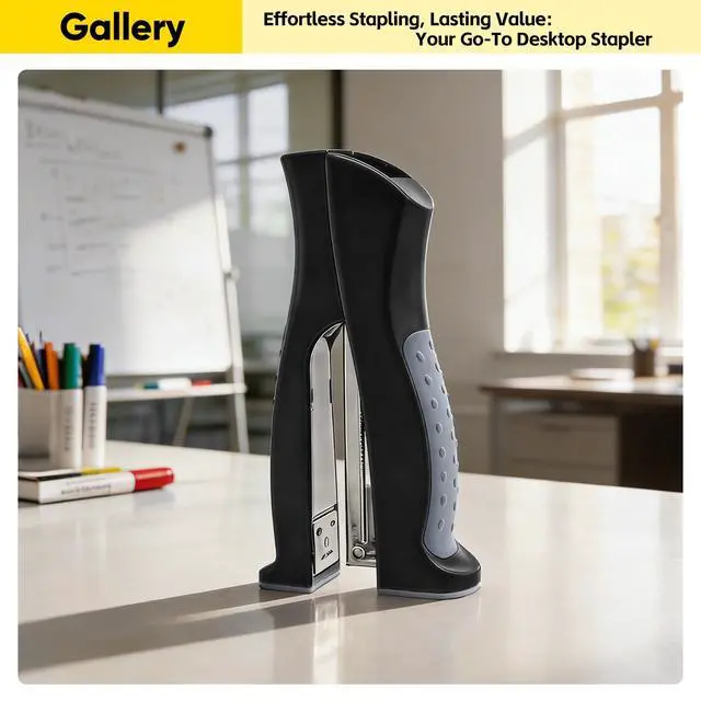Alt view image 4 of 7 - 1-Pack Stand-Up 2-in-1 Full Strip Office Stapler with 1000 Staples, Black | Standard 1/4" Staples Included, Vertical & Flat Use, Jam-Free, Rotating Anvil Pinning, Handheld Ergonomic Grip