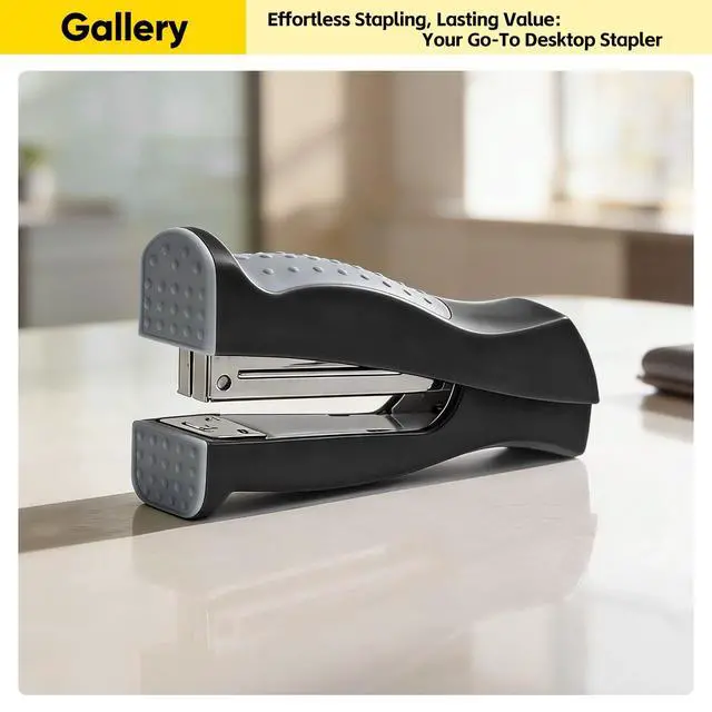 Alt view image 5 of 7 - 1-Pack Stand-Up 2-in-1 Full Strip Office Stapler with 1000 Staples, Black | Standard 1/4" Staples Included, Vertical & Flat Use, Jam-Free, Rotating Anvil Pinning, Handheld Ergonomic Grip