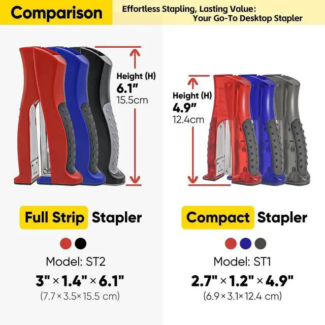 Alt view image 6 of 7 - 1-Pack Stand-Up 2-in-1 Full Strip Office Stapler with 1000 Staples, Black | Standard 1/4" Staples Included, Vertical & Flat Use, Jam-Free, Rotating Anvil Pinning, Handheld Ergonomic Grip