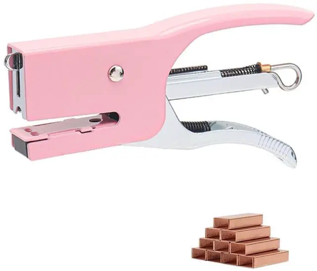 Main image of Tiny Stapler with Mini Staples Pink Plier Stapler with 1000pcs Rose Gold No.10 Staples Mini Manual Metal Hand Held Staplers for Crafting Desk Desktop Office Supplies Stapling