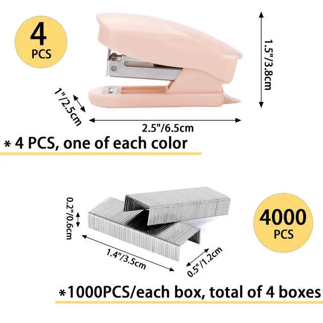 Alt view image 2 of 6 - 4PCS Mini Staplers with 4000 Staples, Small Stapler with Staple | for Home, Office, School, Desk, Student