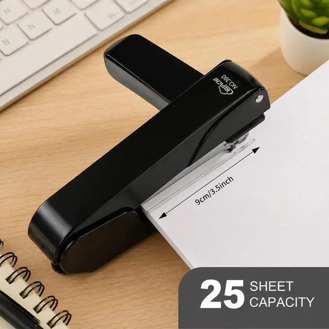 Alt view image 2 of 6 - Heavy-Duty Metal Desktop Stapler, 360° Swing Arm, 25-Sheet Booklet Stapler | Black Booklet Binding Tool, Includes 2000 Staples (24/6 & 26/6)