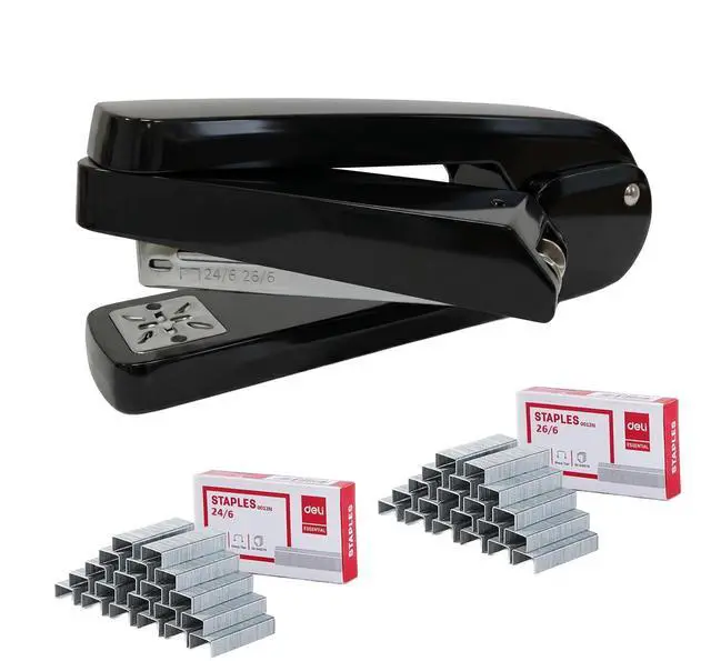 Main image of Heavy-Duty Metal Desktop Stapler, 360° Swing Arm, 25-Sheet Booklet Stapler | Black Booklet Binding Tool, Includes 2000 Staples (24/6 & 26/6)