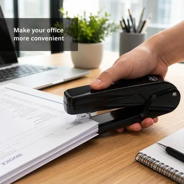 Alt view image 4 of 6 - Heavy-Duty Metal Desktop Stapler, 360° Swing Arm, 25-Sheet Booklet Stapler | Black Booklet Binding Tool, Includes 2000 Staples (24/6 & 26/6)