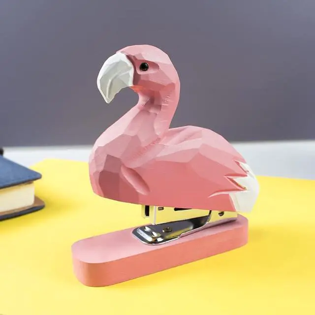 Alt view image 2 of 7 - Wooden Animal Stapler, Desktop Stitcher Art Figurine Statue Sculpture for School Office Stationery (Flamingo)
