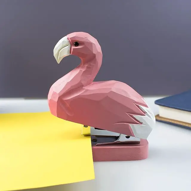 Alt view image 3 of 7 - Wooden Animal Stapler, Desktop Stitcher Art Figurine Statue Sculpture for School Office Stationery (Flamingo)