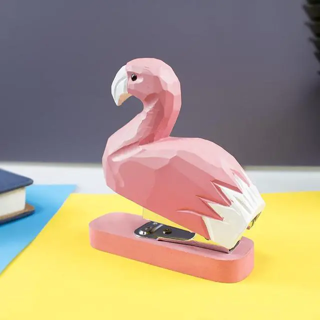 Alt view image 4 of 7 - Wooden Animal Stapler, Desktop Stitcher Art Figurine Statue Sculpture for School Office Stationery (Flamingo)