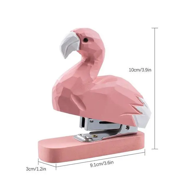 Alt view image 7 of 7 - Wooden Animal Stapler, Desktop Stitcher Art Figurine Statue Sculpture for School Office Stationery (Flamingo)