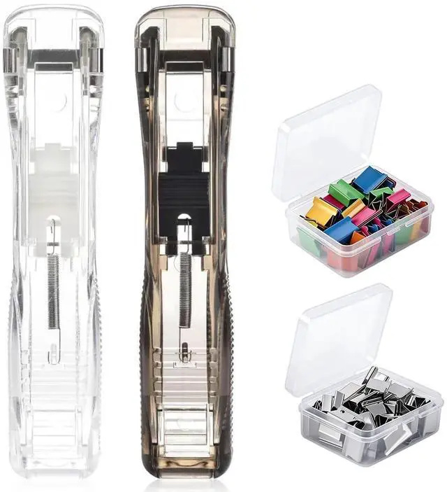 Main image of Reusable Portable Binder Paper Clips Stapler, 40 Sheet Capacity-100 Pcs Paper Clam Clip Refills dispensers, Mini Push Stapler Dispenser Papers Clamps for Fixing Documents Home School Desk Office