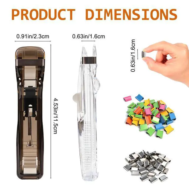 Alt view image 2 of 7 - Reusable Portable Binder Paper Clips Stapler, 40 Sheet Capacity-100 Pcs Paper Clam Clip Refills dispensers, Mini Push Stapler Dispenser Papers Clamps for Fixing Documents Home School Desk Office