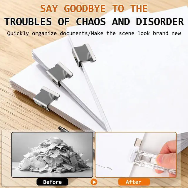 Alt view image 4 of 7 - Reusable Portable Binder Paper Clips Stapler, 40 Sheet Capacity-100 Pcs Paper Clam Clip Refills dispensers, Mini Push Stapler Dispenser Papers Clamps for Fixing Documents Home School Desk Office