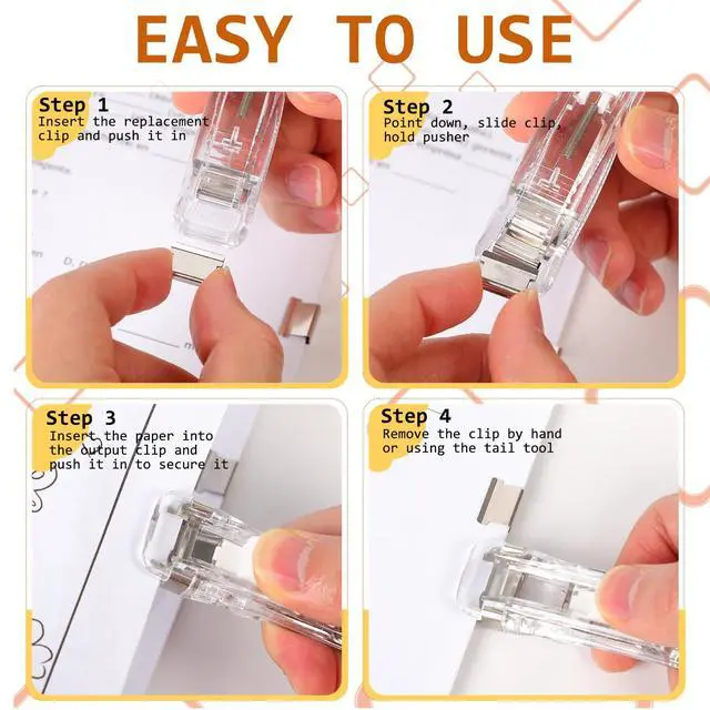 Alt view image 5 of 7 - Reusable Portable Binder Paper Clips Stapler, 40 Sheet Capacity-100 Pcs Paper Clam Clip Refills dispensers, Mini Push Stapler Dispenser Papers Clamps for Fixing Documents Home School Desk Office