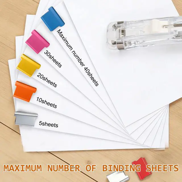 Alt view image 6 of 7 - Reusable Portable Binder Paper Clips Stapler, 40 Sheet Capacity-100 Pcs Paper Clam Clip Refills dispensers, Mini Push Stapler Dispenser Papers Clamps for Fixing Documents Home School Desk Office