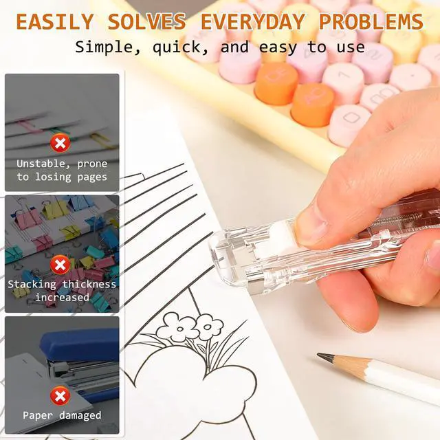Alt view image 7 of 7 - Reusable Portable Binder Paper Clips Stapler, 40 Sheet Capacity-100 Pcs Paper Clam Clip Refills dispensers, Mini Push Stapler Dispenser Papers Clamps for Fixing Documents Home School Desk Office