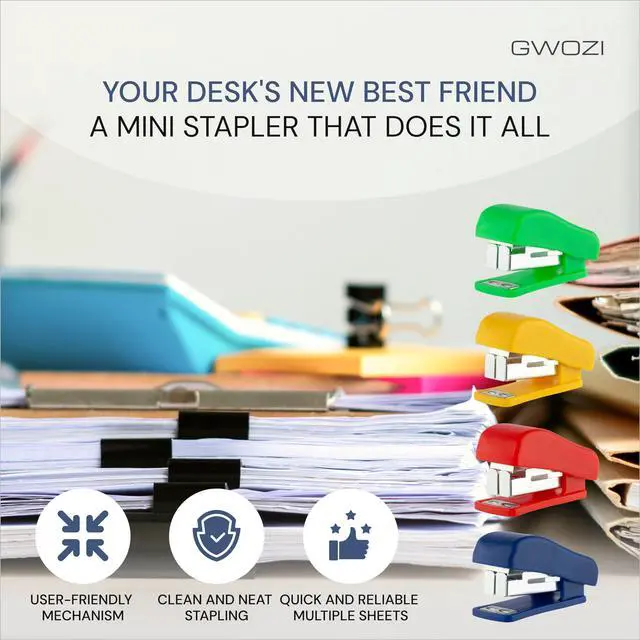 Alt view image 3 of 6 - Mini Staplers for Desk - Hand Held Small Staplers Set - Compact Office Stapler - Cute Tiny Desk Stapler, Opens Flat, 8 Pcs