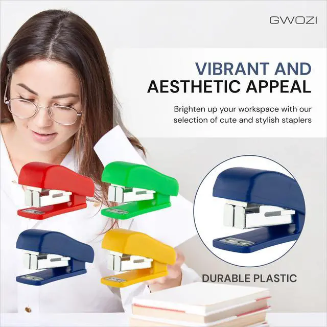 Alt view image 4 of 6 - Mini Staplers for Desk - Hand Held Small Staplers Set - Compact Office Stapler - Cute Tiny Desk Stapler, Opens Flat, 8 Pcs