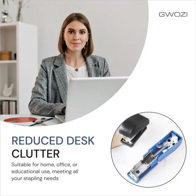 Alt view image 5 of 6 - Mini Staplers for Desk - Hand Held Small Staplers Set - Compact Office Stapler - Cute Tiny Desk Stapler, Opens Flat, 8 Pcs