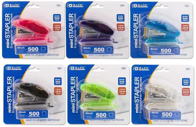 Main image of Mini Stapler, Standard 26/6, with 500 Staples | 500 standard 26/6 staples for fast paper fastening at the desk; classroom; home office