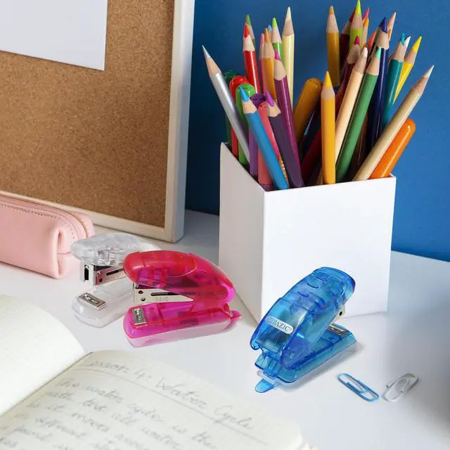 Alt view image 6 of 7 - Mini Stapler, Standard 26/6, with 500 Staples | 500 standard 26/6 staples for fast paper fastening at the desk; classroom; home office