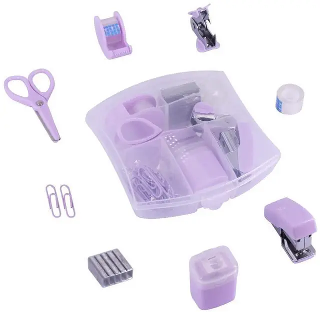 Main image of Mini Office Supply Kits Small Stapler for Student Office Purple | Includes Mini Stapler,Scissors, Staple Remover, Staples, Tape Dispenser for Gift (Purple)
