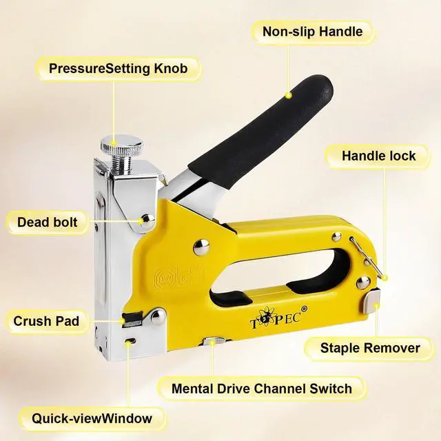 Alt view image 2 of 7 - Upholstery Staple Gun Heavy Duty, 3-in-1 Stapler Gun with 600 Staples, Manual Brad Nailer Power Adjustment Wood Stapler for Crafts, Wall, Upholstering, Furniture, DIY