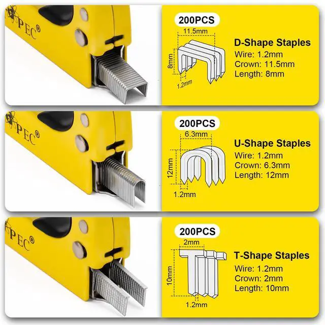 Alt view image 6 of 7 - Upholstery Staple Gun Heavy Duty, 3-in-1 Stapler Gun with 600 Staples, Manual Brad Nailer Power Adjustment Wood Stapler for Crafts, Wall, Upholstering, Furniture, DIY