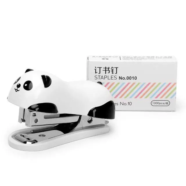 Alt view image 3 of 6 - 1 Pack Mini Panda Desktop Stapler for 10 Sheets Capacity with 1000 Pcs No.10 Staples for Paper Clips Staplers for Desk for Friends and Children(Panda)